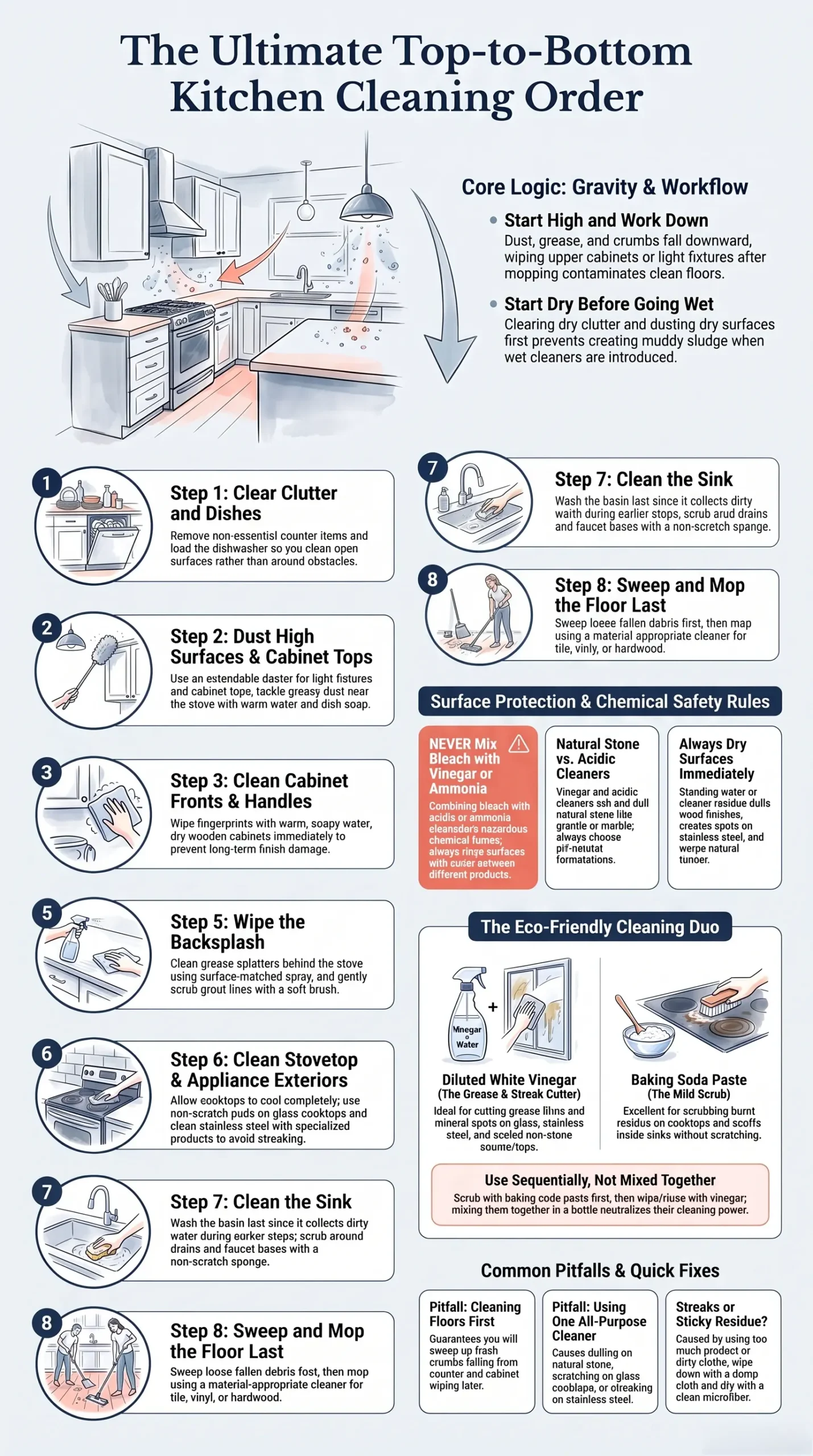 Detail Infographic of Best Order to Clean a Kitchen (Top to Bottom)