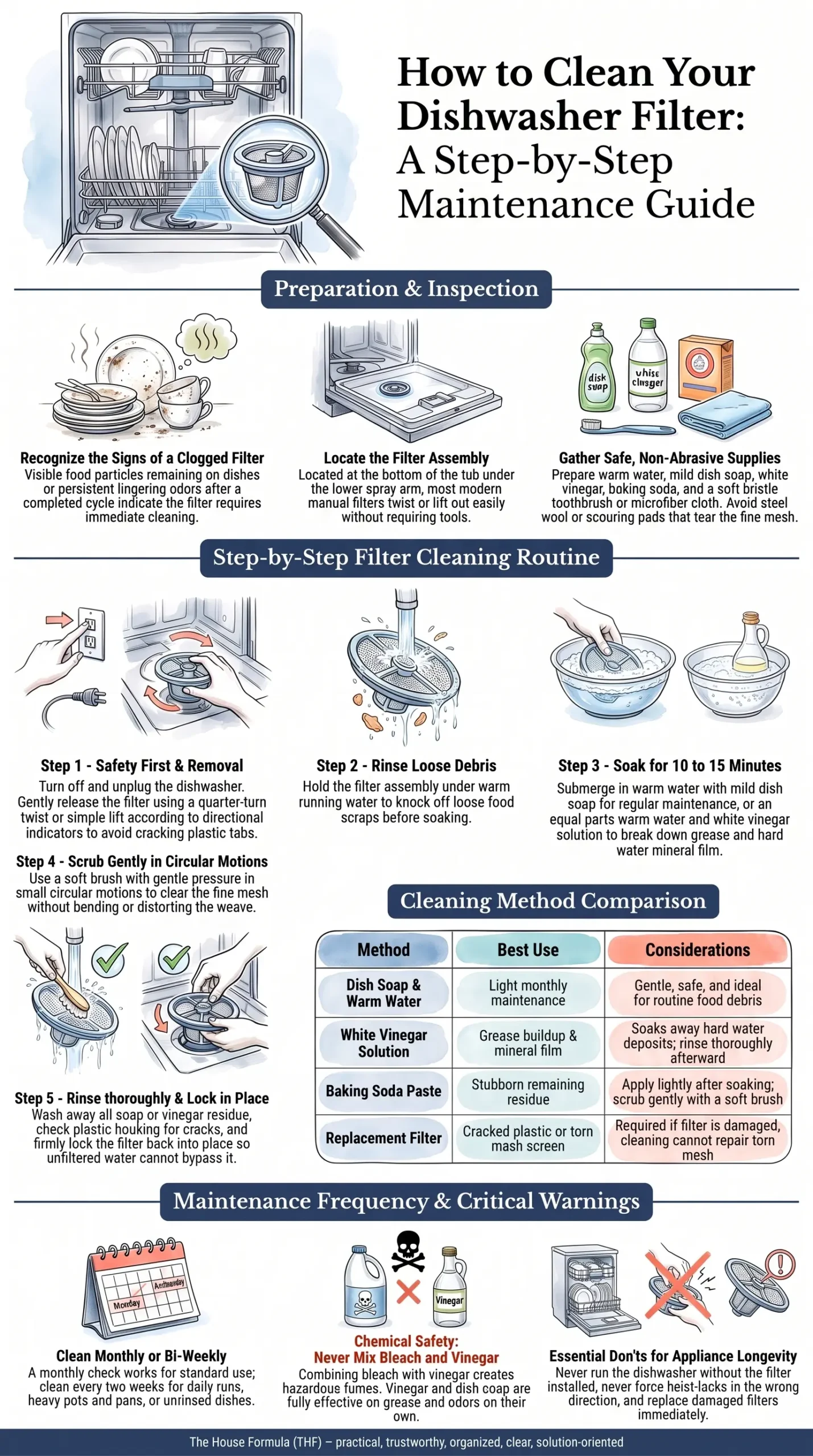 Detail Infographic of Dishwasher Filter Cleaning