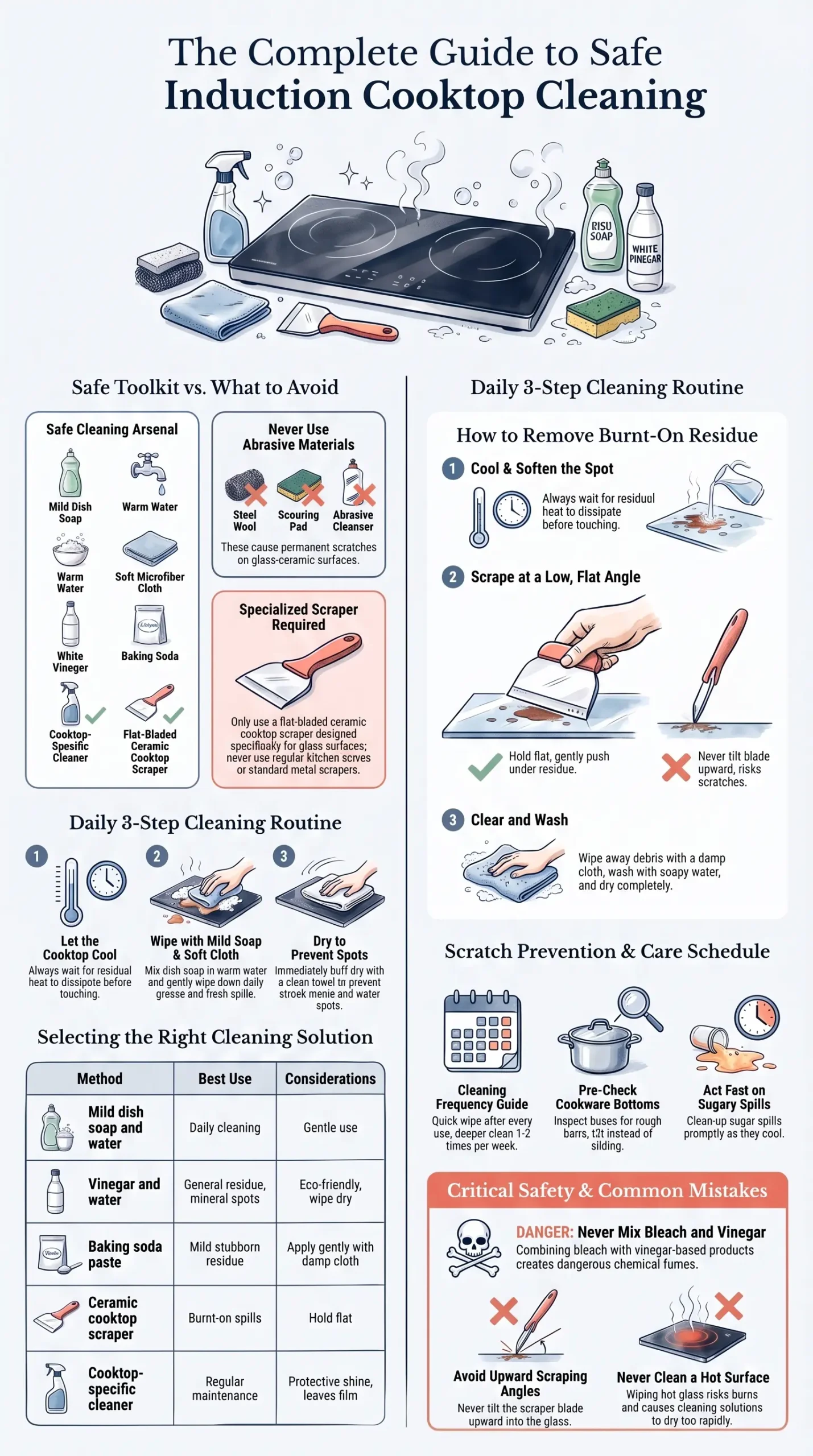 Detail Infographic of Induction Cooktop Cleaning