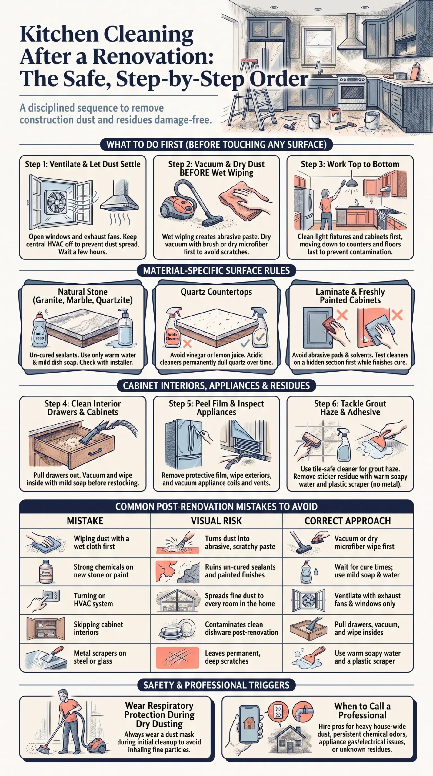 Detail Infographic of Kitchen Cleaning After a Renovation