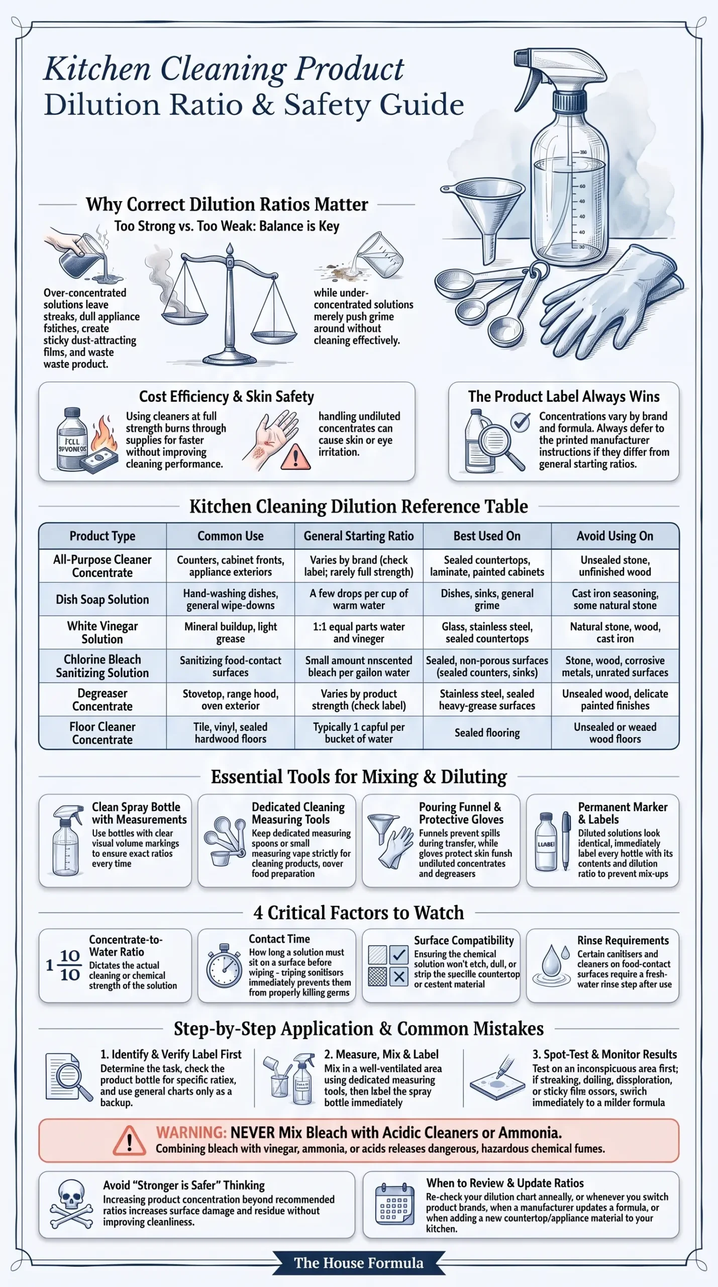 Detail Infographic of Kitchen Cleaning Product Dilution Ratio Chart