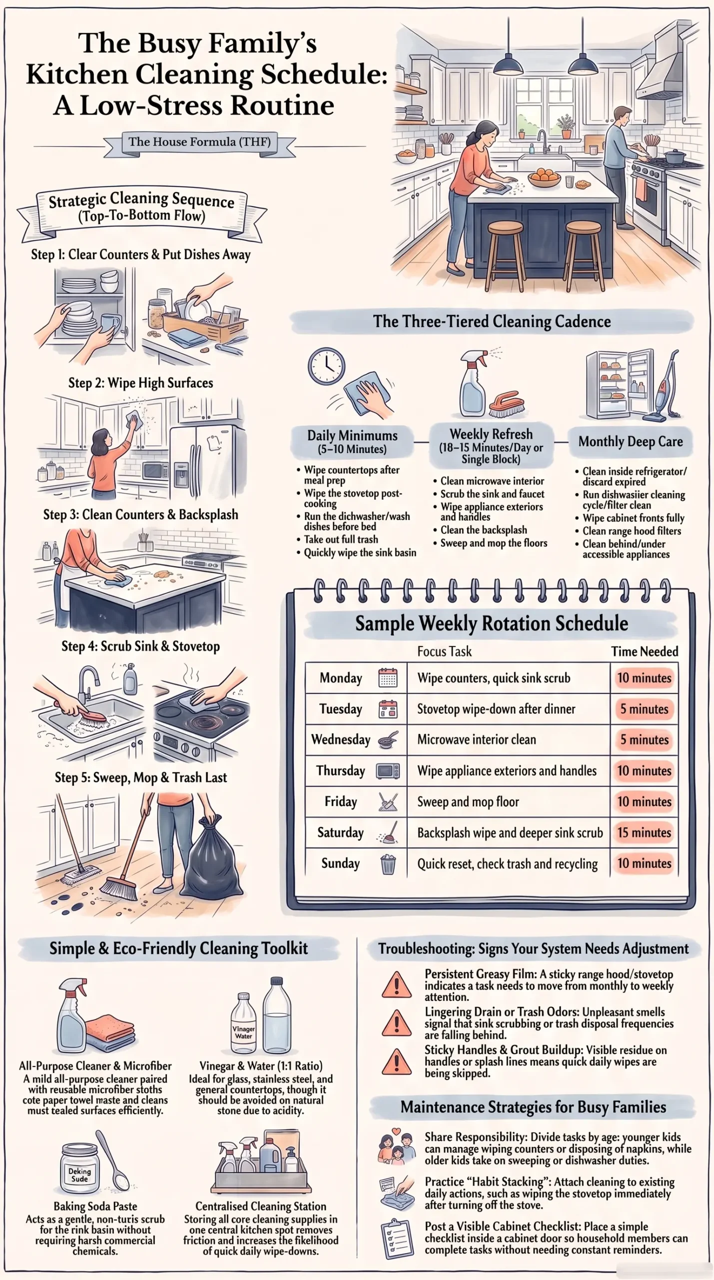 Detail Infographic of Kitchen Cleaning Schedule for Busy Families