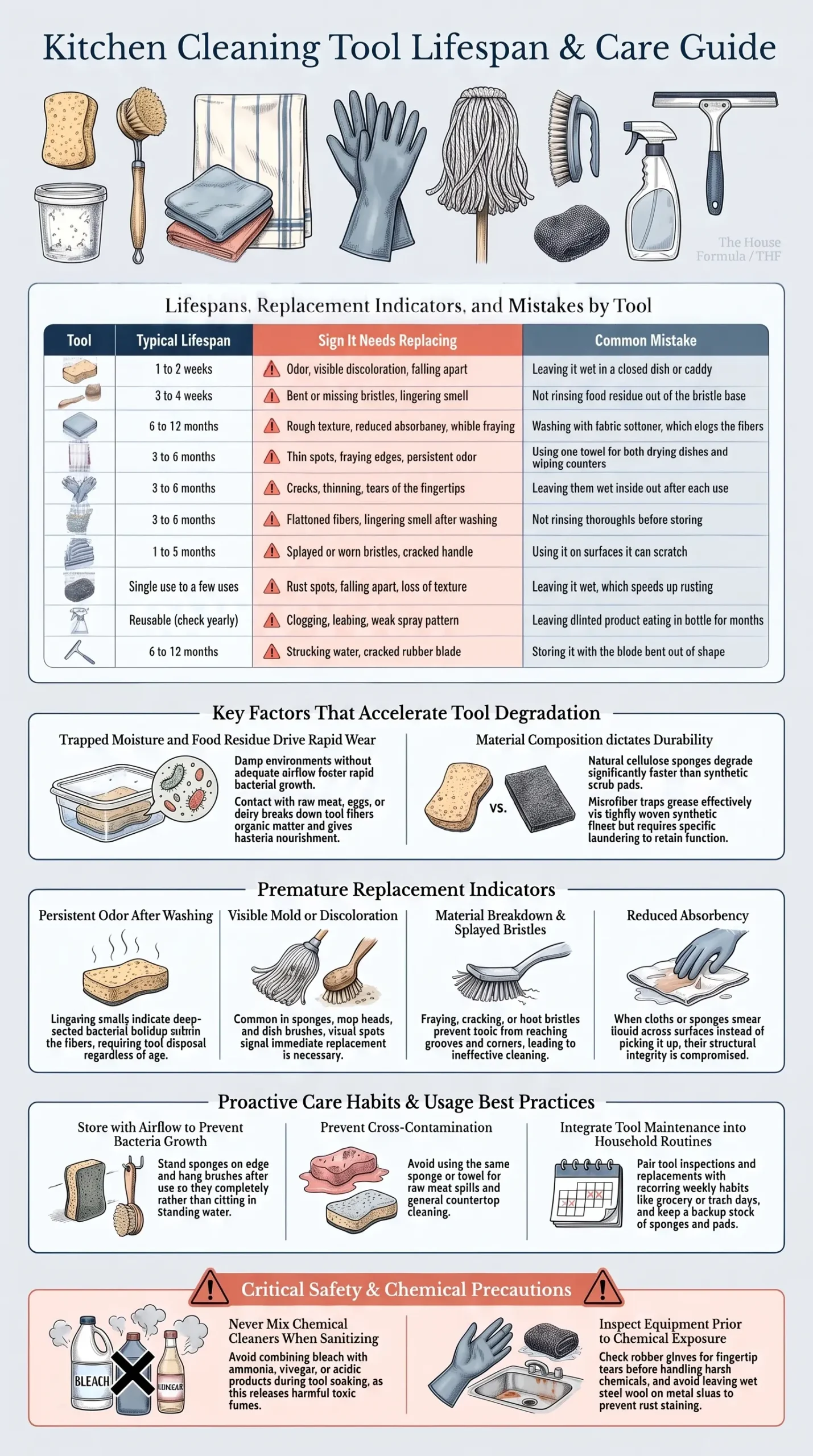Detail Infographic of Kitchen Cleaning Tool Lifespan Chart