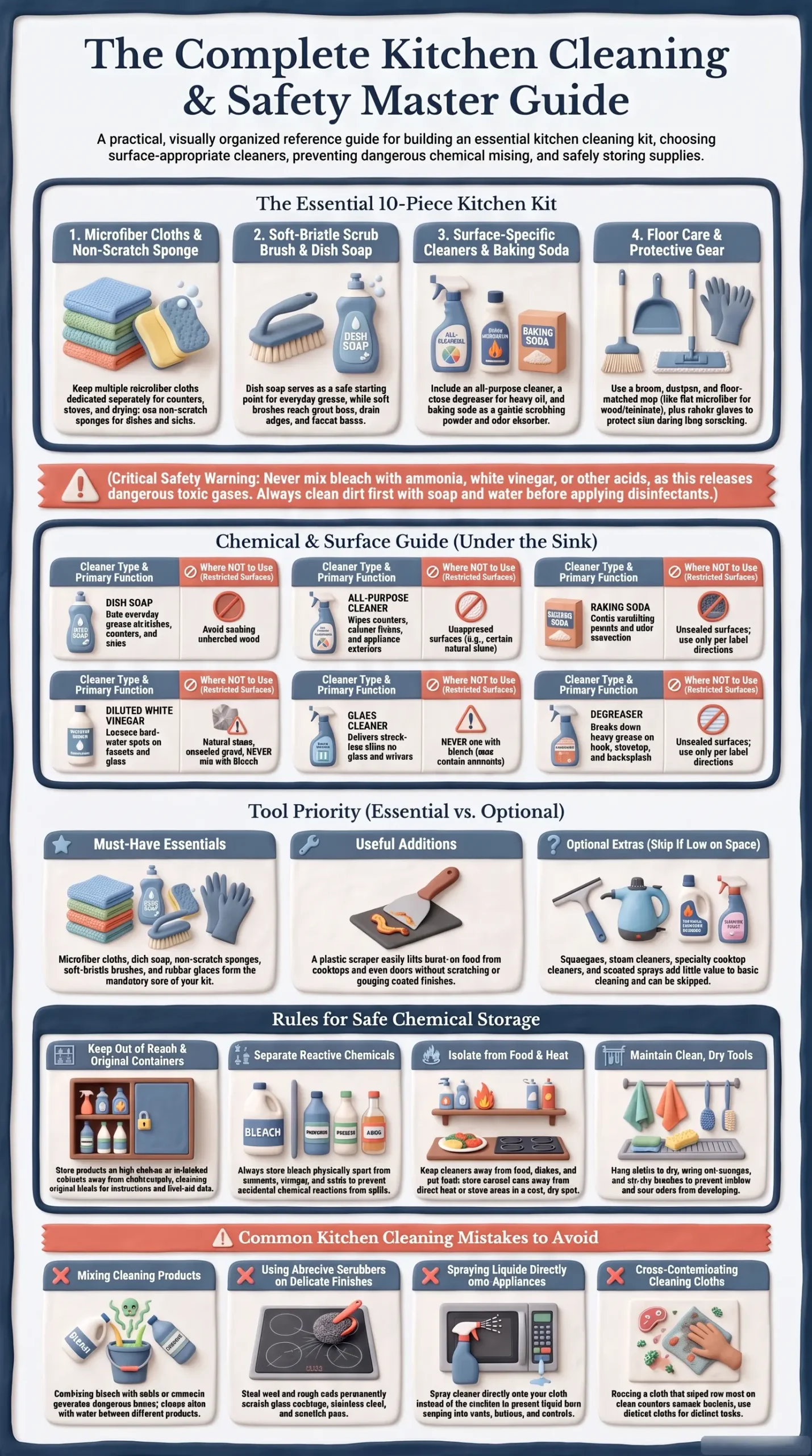 Detail Infographic of Kitchen Cleaning Tools & Supplies Guide
