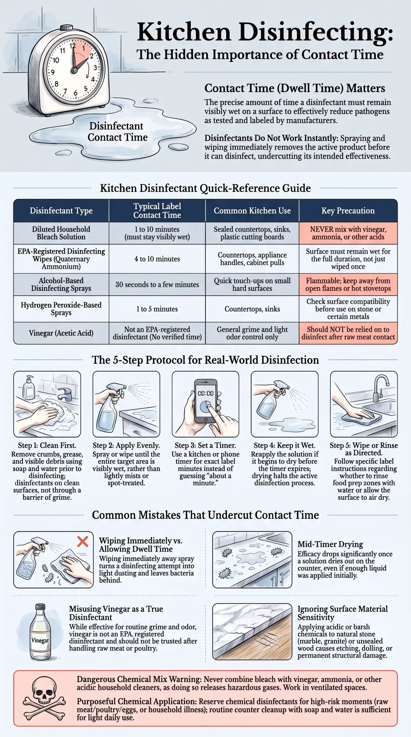 Detail Infographic of Kitchen Disinfecting Contact Time Chart