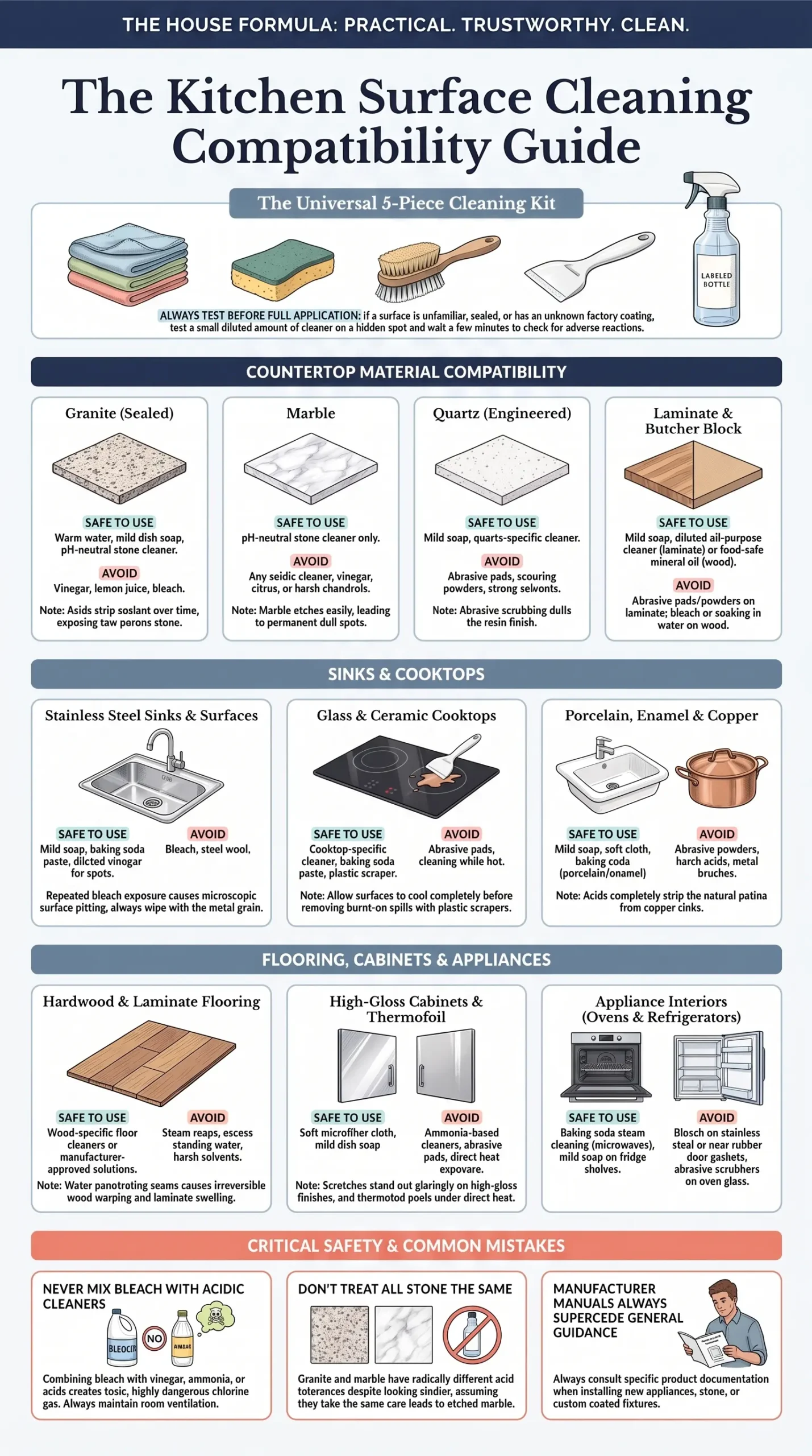Detail Infographic of Kitchen Surface Material Cleaning Compatibility Chart