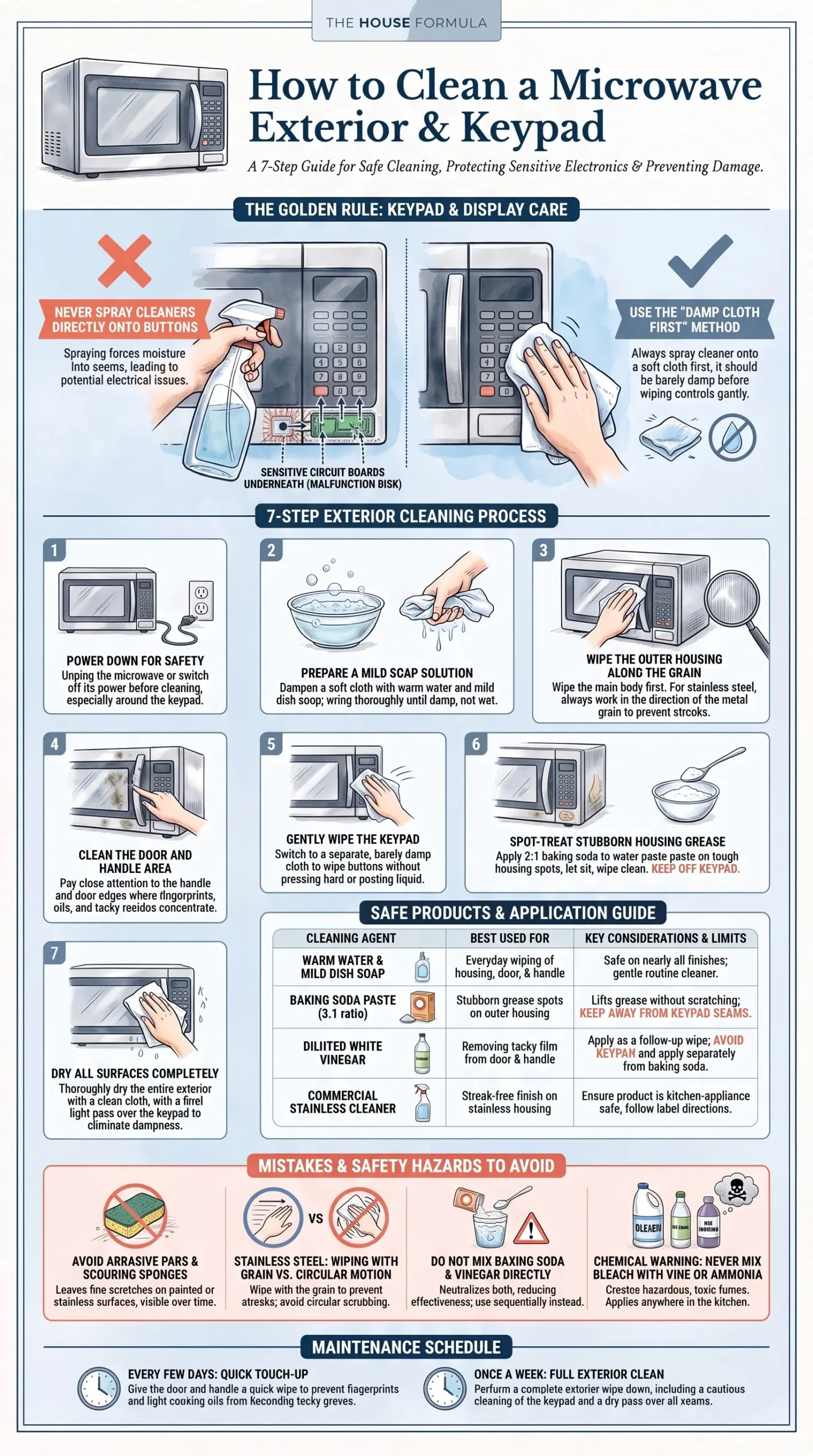 Detail Infographic of Microwave Exterior & Keypad Cleaning