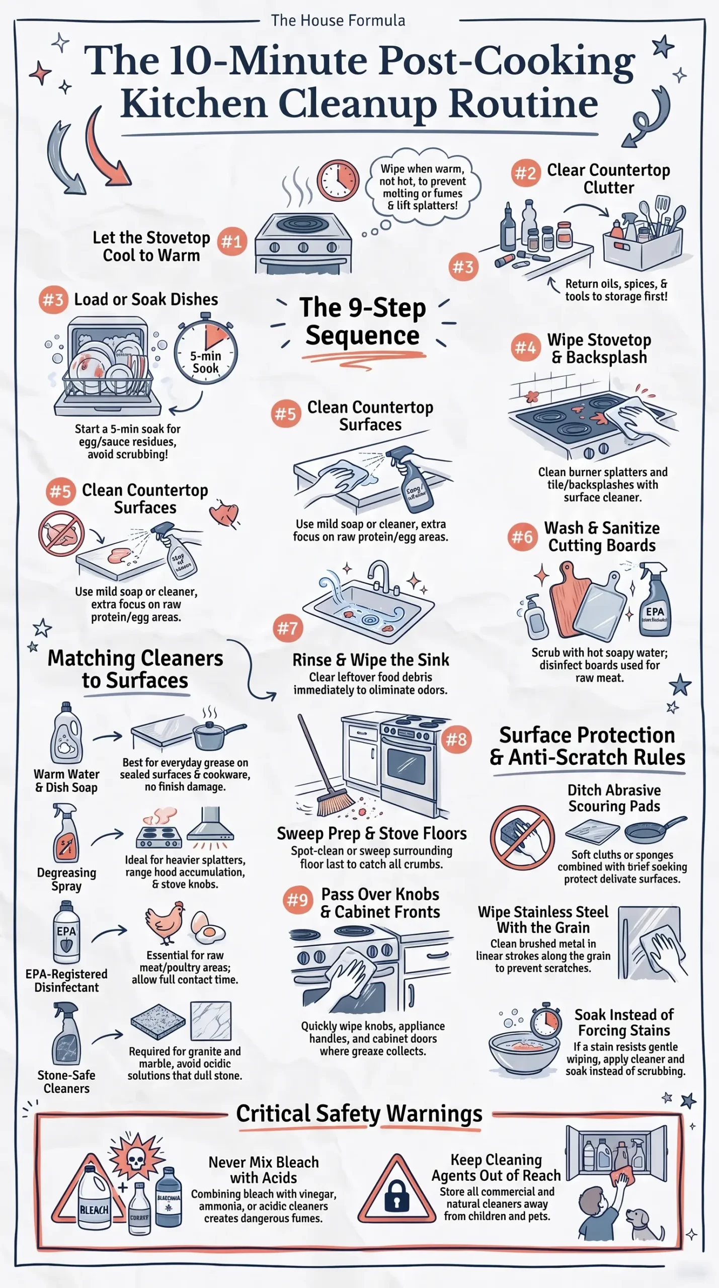Detail Infographic of Post-Cooking Kitchen Cleanup Routine