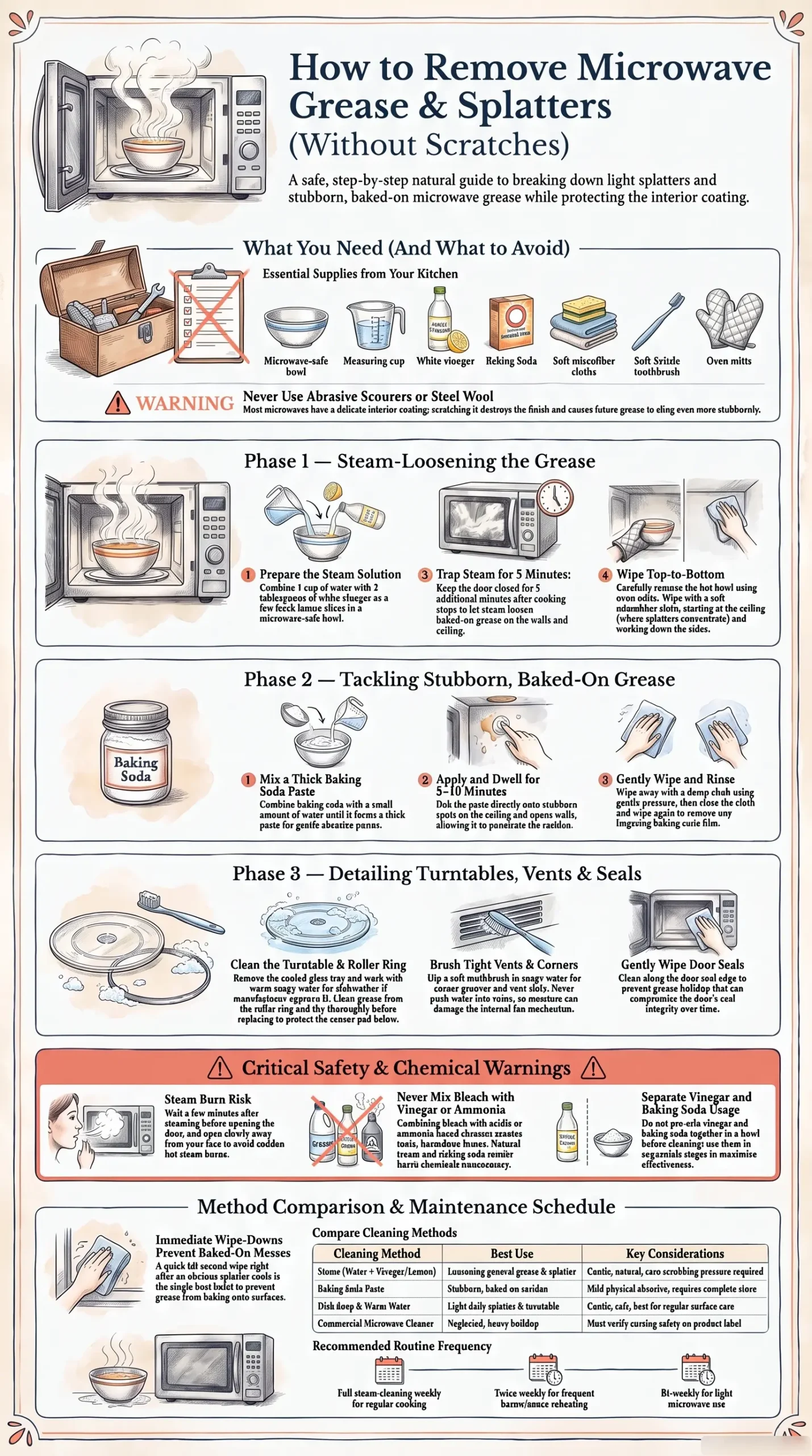 Detail Infographic of Removing Grease & Splatters from a Microwave Interior