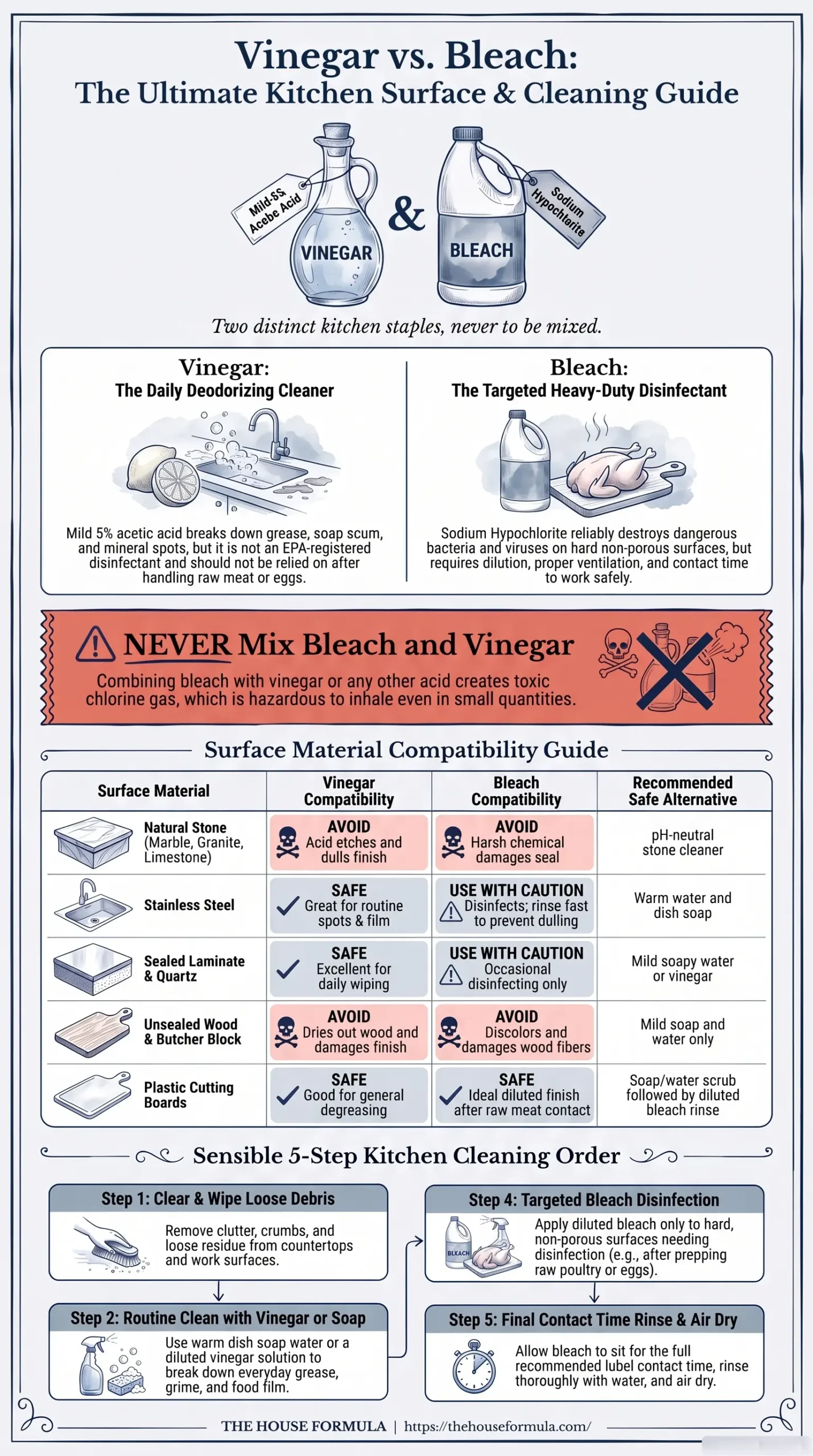 Detail Infographic of Vinegar vs Bleach for Kitchen Cleaning