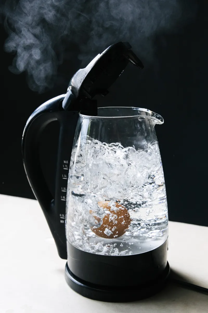 Close up view of the electric kettle interior showing the delicate heating element.