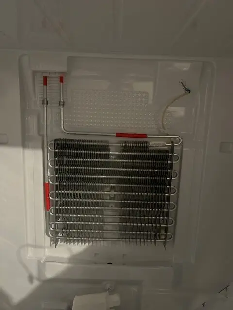 Cleaning stainless steel refrigerator exterior surfaces and checking the condenser coils for dust buildup