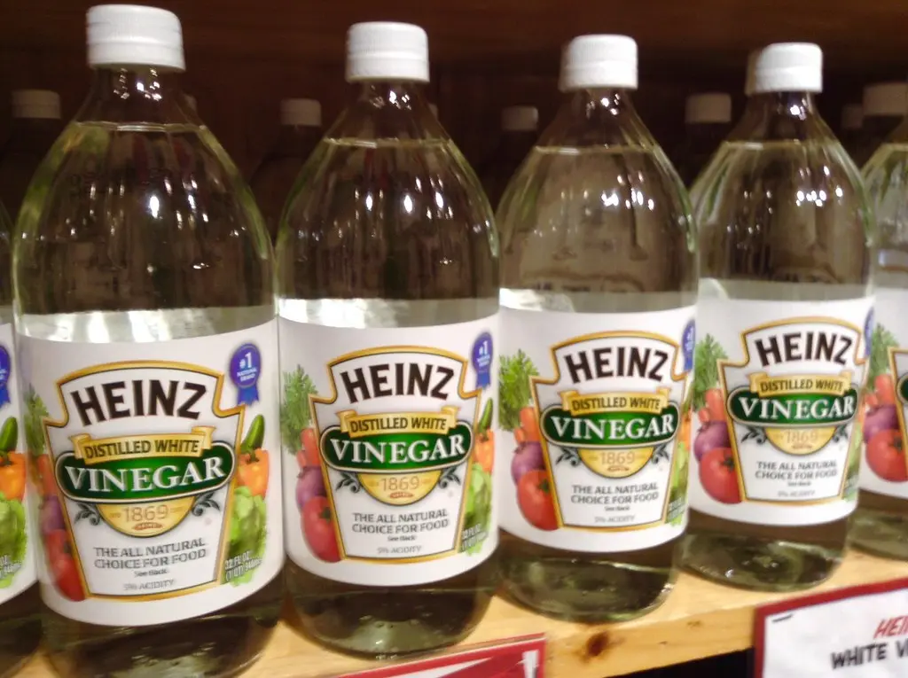 Applying white vinegar with water to remove mineral deposits around the steam vent.
